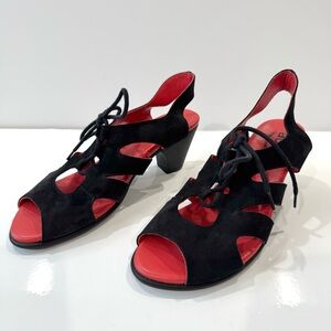 Arche Black Nubuck Lace Up Cone Heel Sling Back Sandals Size 37/6.5 US
